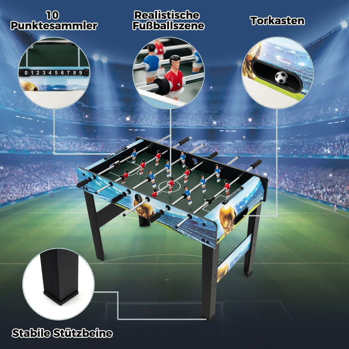2 in 1 Tischkicker Mit 14 Kicker & 2 Bällen & Punktezähler & Abnehmbaren Beinen Tischfußball