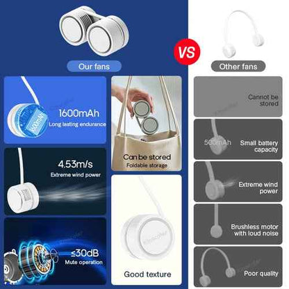 Prenosni ventilator za okoli vratu brez lopatic – USB polnilni